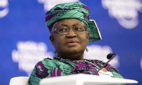 Ngozi Okonjo-Iweala sitting apparenrtly onstage at an event