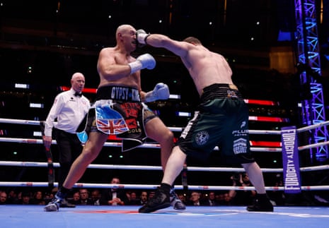 Tyson Fury in action during his fight against Arslanbek Makhmudov Action Images