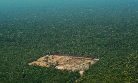 Aerial view of deforestation in the western Amazon region of Brazil.
