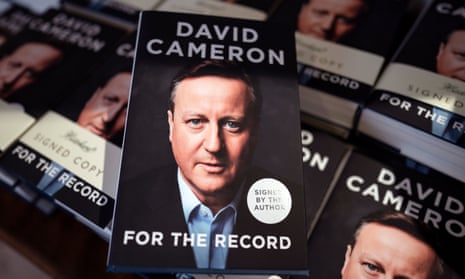 David Cameron’s memoir displayed in a London bookshop on release day.