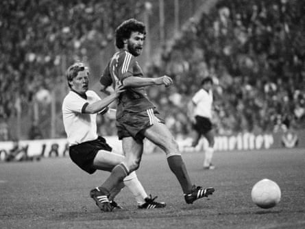 Bayern Munich’s Paul Breitner under close attention from Lee during the European Cup semi final 2nd leg in 1981.