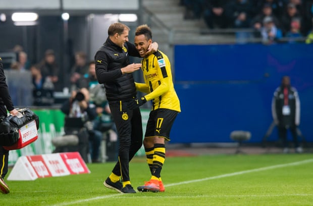 Thomas Tuchel con Pierre-Emerick Aubameyang en el Borussia Dortmund