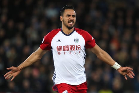 Nacer Chadli of West Bromwich Albion celebrates after opening the scoring.