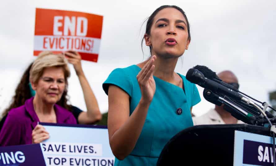 Alexandria Ocasio-Cortez (Front) spoke in support of the Keeping Renters Safe Act last month.