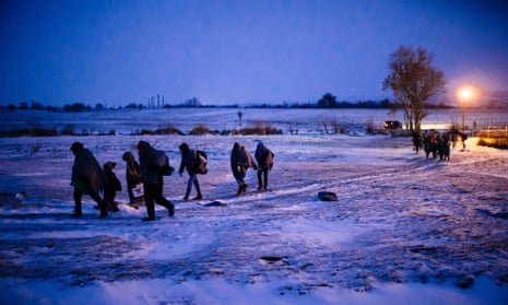 Refugees cross the Macedonian border into Serbia on Sunday. Milos Zeman said integration only works with certain cultures, citing the Vietnamese community.