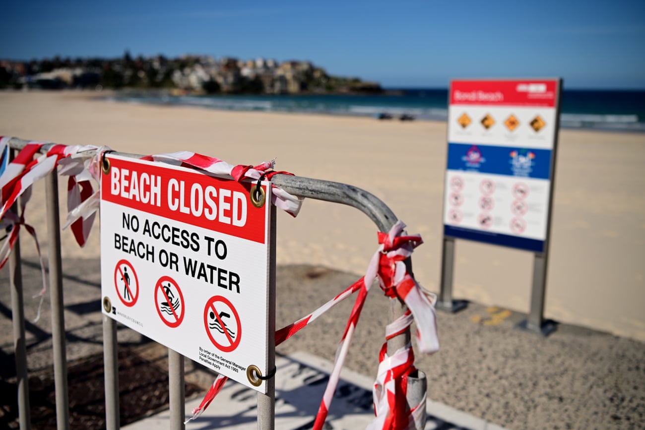 Signage at a closed Bondi Beach in Sydney