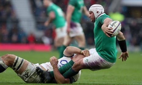 Rory Best is tackled by Chris Robshaw of England during Ireland’s grand slam sealing victory at Twickenham.