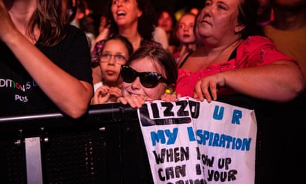 Fans hold a banner at a Lizzo concert in Rotterdam, the Netherlands