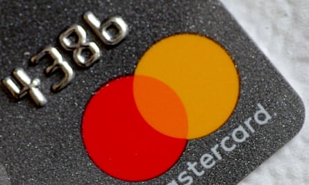 Illustrative photo of a Mastercard logo on a credit card