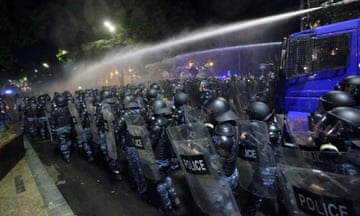 Riot police use a water cannon during an opposition protests in Tbilisi earlier this week.