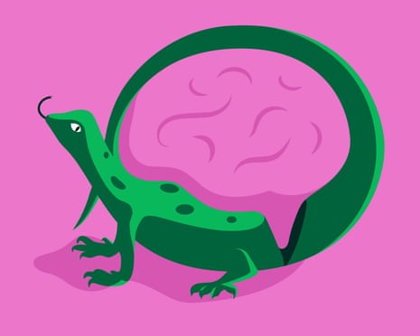 Illustration of a lizard forming the shape of a brain with its tail