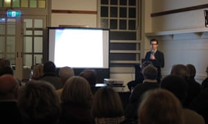 Dept of Planning and Environment director for resource assessment Clay Preshaw addressing locals at Exeter Village Hall.