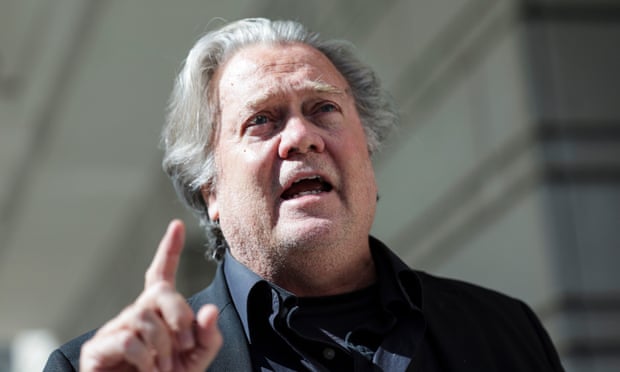 Former Trump strategist Steve Bannon speaks to media outside of federal courthouse in Washington on 15 June.