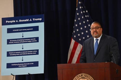 Manhattan district attorney Alvin Bragg speaks at a press conference outside the Manhattan federal court on 4 April 2023.
