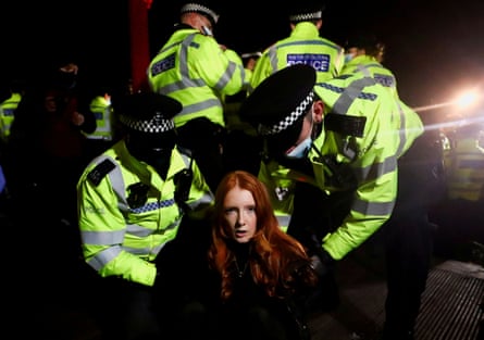 Police at a vigil for Sarah Everard in London, March 2021