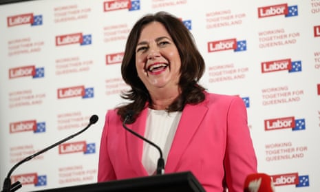 Annastacia Palaszczuk talks to supporters at Labor’s election night party in Inala, Brisbane