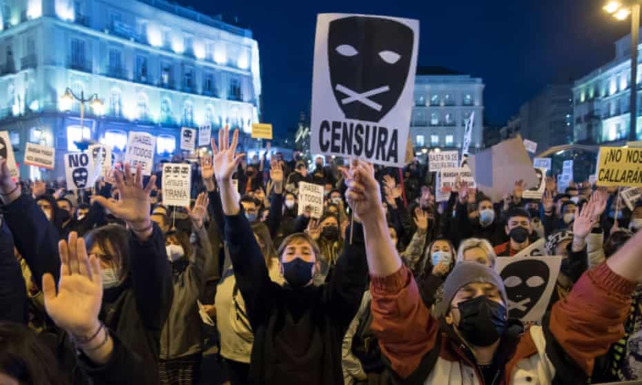 People protest against the imprisonment of Pablo Hasél in Madrid