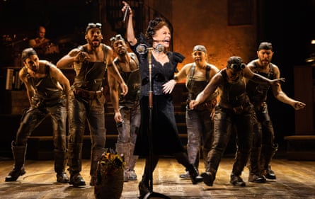 Amber Gray, centre, as Persephone in Hadestown at the National.