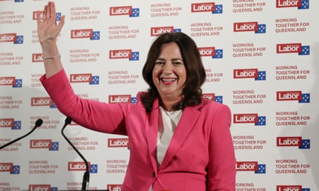 Queensland premier Annastacia Palaszczuk waves to supporters at her election party in Inala – follow live Qld election results.