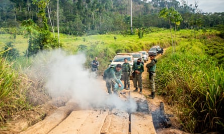 Agents tackle a small fire