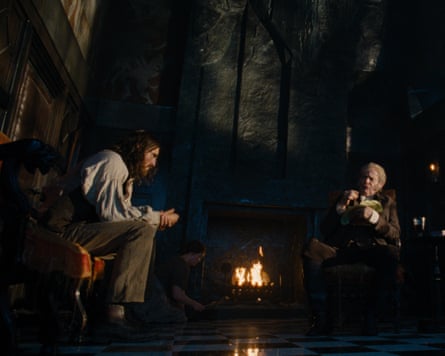 Clunes as Mr Earnshaw with Jacob Elordi as Heathcliff in Wuthering Heights.