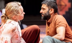 Nina Hoss and Adeel Akhtar facing each other on stage