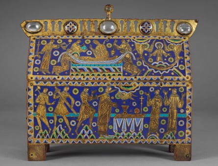 A reliquary casket showing the murder of Thomas Becket, made in Limoges, France, about 1180-1190