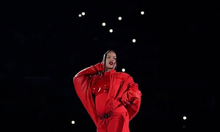 a pregnant woman in red