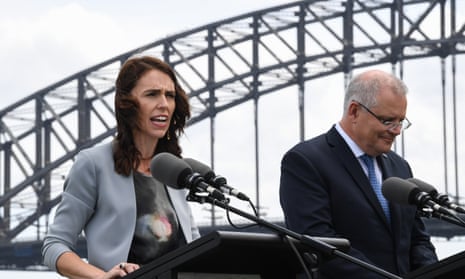 Scott Morrison And Jacinda Ardern Attend Australia-New Zealand Leaders’ Meeting<br>SYDNEY, AUSTRALIA - FEBRUARY 28: (L-R) New Zealand Prime Minister, Jacinda Ardern and Australian Prime Minster, Scott Morrison speak to media at a press conference held at Admiralty House on February 28, 2020 in Sydney, Australia. Ardern is in Australia for two days for the annual bilateral meetings with Australian Prime Minister Scott Morrison. (Photo by James D. Morgan/Getty Images)