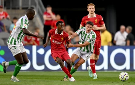 Trey Nyoni makes a pass during Liverpool’s pre-season friendly against Real Betis in July.