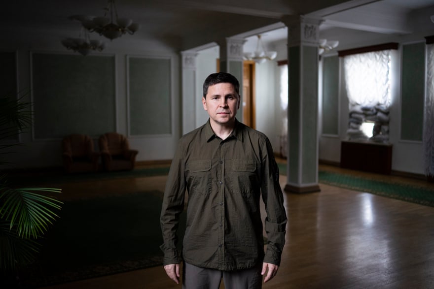 Presidential advisor Mykhailo Podolyak, in the sandbagged hallways of the presidential administration building.