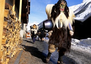 Switzerland, canton of Valais, Lotschental Valley, Tschaggatta during the carnival