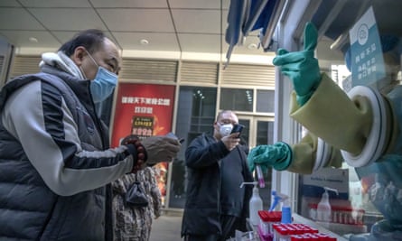 A mobile coronavirus testing facility at an office complex in Beijing.