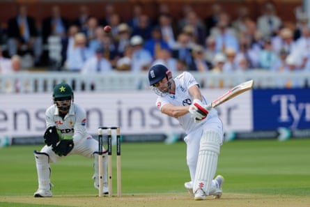 Gus Atkinson of England plays a shot