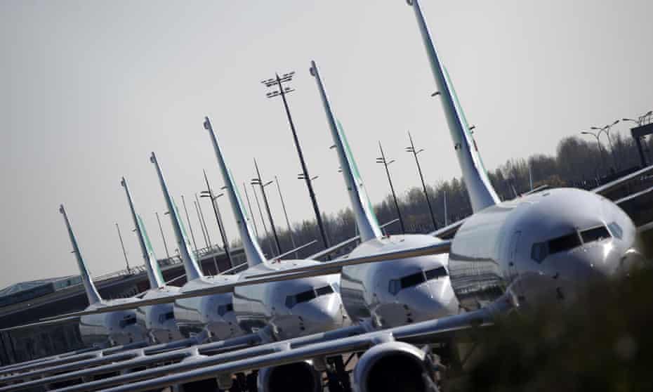 Planes are lined up on the tarmac at Orly, France, due to lack of traffic