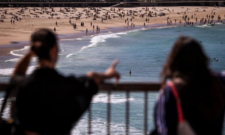 Friday afternoon at Bondi beach in Sydney, where the temperature reached 30C – the hottest August day since 1995.
