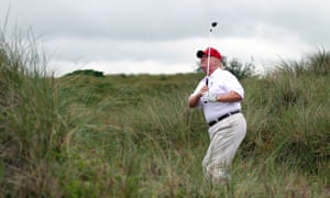 The US president, Donald Trump, during a round of golf at his Aberdeenshire resort.