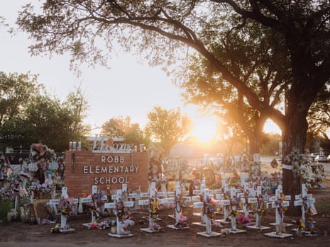 A memorial at Robb elementary school in Uvalde, Texas on 10 November 2022. Photo: Christopher Lee for The Guardian