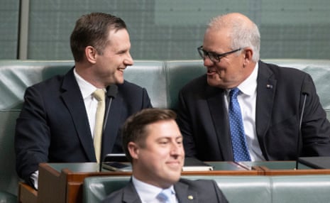 Scott Morrison and Alex Hawke during question time