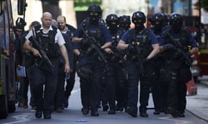Armed police officers in the London Bridge area after the attack.