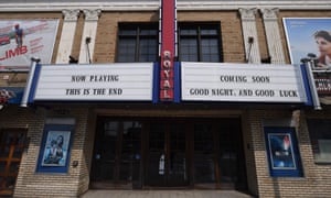 A closed movie theatre on Santa Monica Blvd in Los Angeles on September 17, 2020 during the economic downturn caused by the coronavirus pandemic.