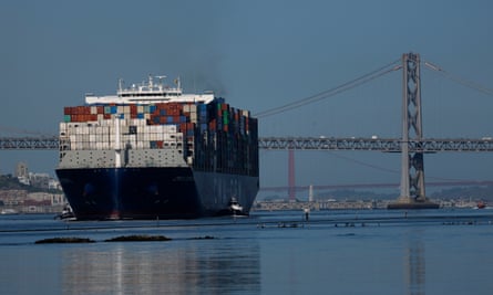 Container ship in a port