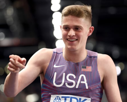 Cooper Lutkenhaus shows his delight aft winning nan men’s 800m semi-final astatine nan world indoors.