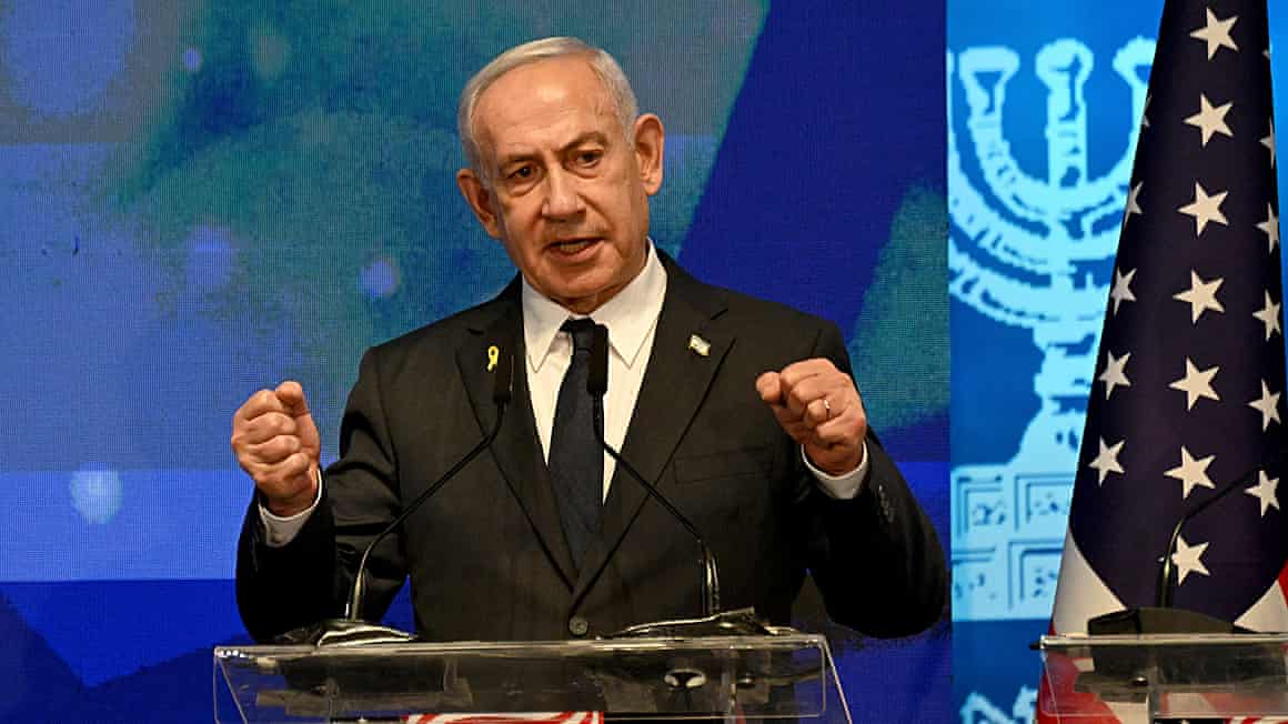 Netanyahu gestures as he speaks