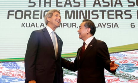 US secretary of state, John Kerry, with China’s foreign minister Wang Yi this week, during the East Asia Summit foreign minister meeting in Kuala Lumpur, Malaysia.