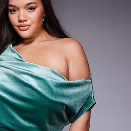 Asos design curve velvet dramatic neckline midi dress in green