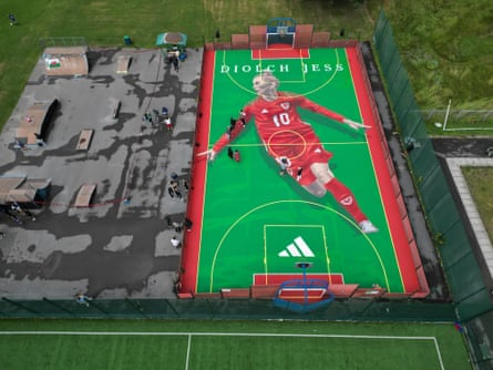 An aerial view of an artwwork created to celebrate Jess Fishlock’s contribution to Welsh Football
