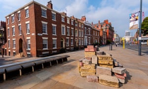 An art installation of suitcases on Hope Street, in Liverpool’s Georgian Quarter.