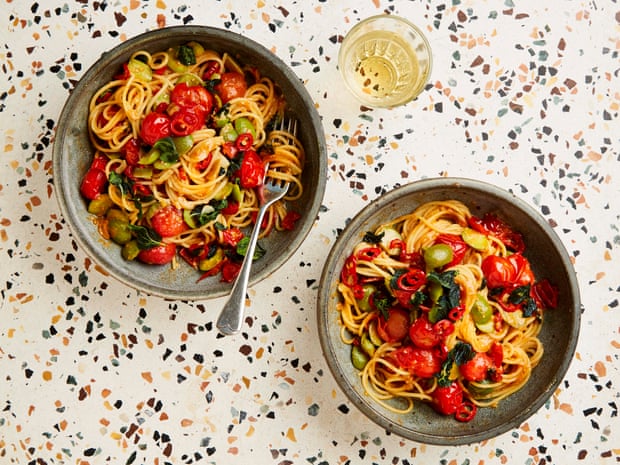 Yotam Ottolenghi’s 15 minute miso, tomato and oregano pasta.