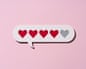 Speech bubble showing four-out-of-five heart rating on pink background